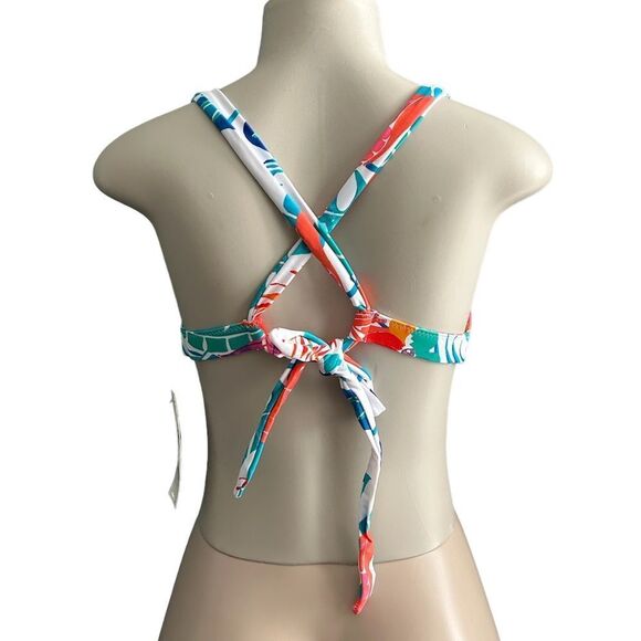 Raisins Beach Life White and Blue Tropical Print Bikini Swim Cross Back Top XL - Picture 6 of 8